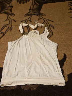 Newport News White Halter Camisole with Metallic Ring Accents